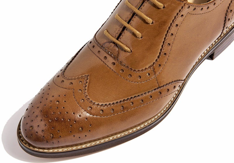 U-lite Women's Perforated Lace-up Wingtip Leather Flat/Platform Wedges Oxfords Vintage Oxford Shoes Brogues (9, Brown) - Image 3